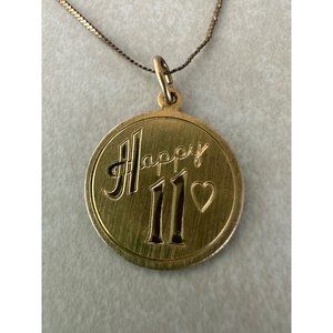 Elco vintage engraved "Happy 11" 12kt gold filled charm on 14K GF necklace